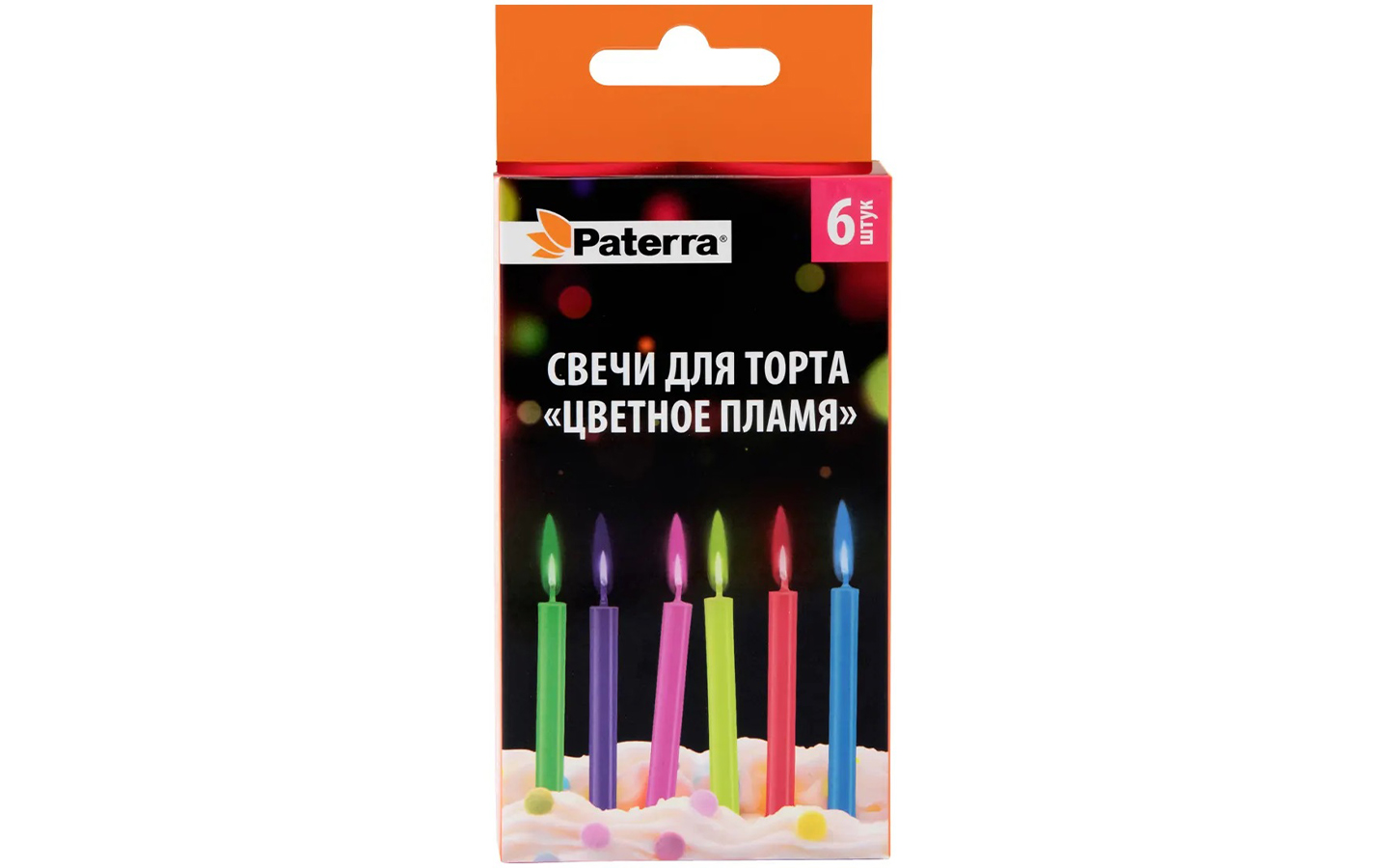 Свечи для торта "Цветное пламя", 6 шт, PATERRA, (401-520)