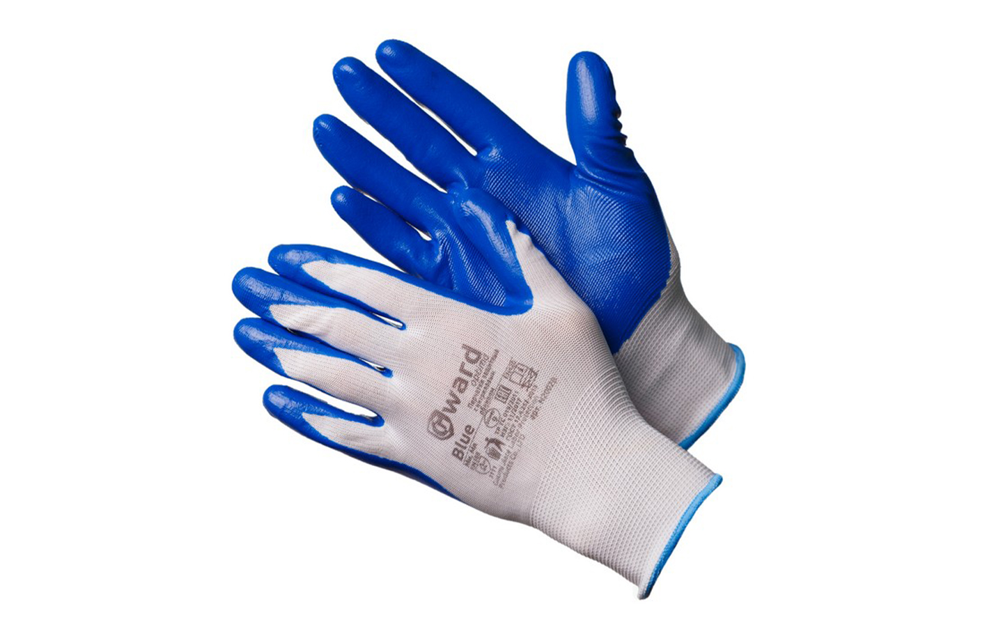 Пеpчатки Gward Blue 9, белый нейлон/синий нитрил
