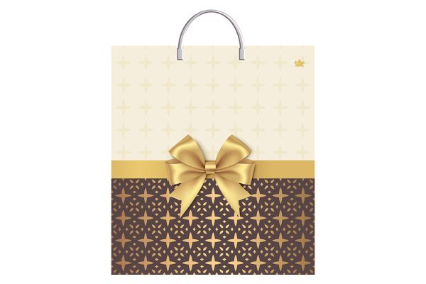 Пакет с пласт. ручкой 40*44 (100мкм) "Золотистый бантик"