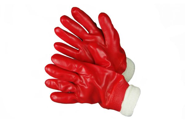 Перчатки МБС 125гр. с красным ПВХ покрытием, с манжетом-резинкой, XL