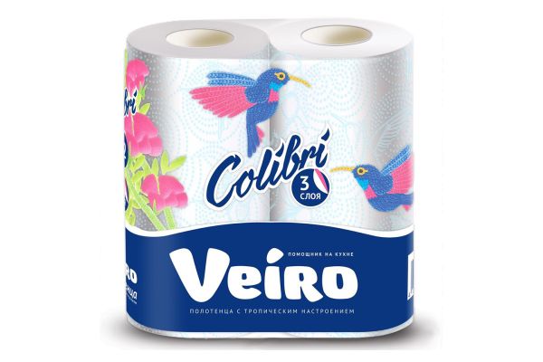 Бумажное полотенце "Veiro Colibri", трехслойное, (2 рулона)
