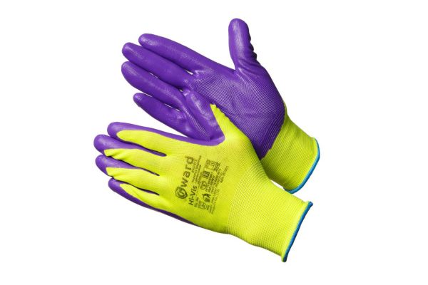 Пеpчатки Gward Hi-Vis 9, зеленый нейлон/фиолетовый нитрил