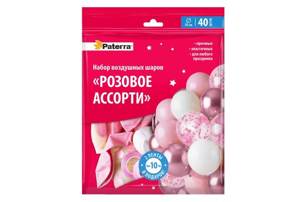 Воздушные шaрики РОЗОВОЕ АССОРТИ 40шт PATERRA (491-096)