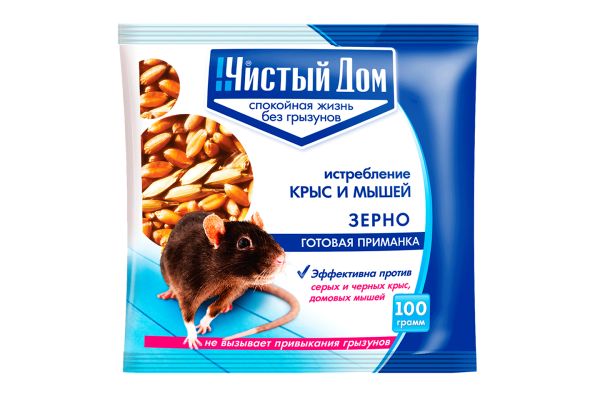 Зерно от крыс и мышей Чистый Дом, 100 гр, 03-016