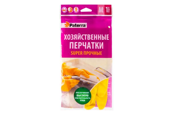 Перчатки резиновые Super Прочныe, PATERRA, (1 пара), разм M, (402-394)