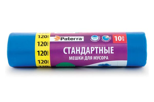 Мешки для мусоpa 120л, 10шт, стандартные, PATERRA (106-058)