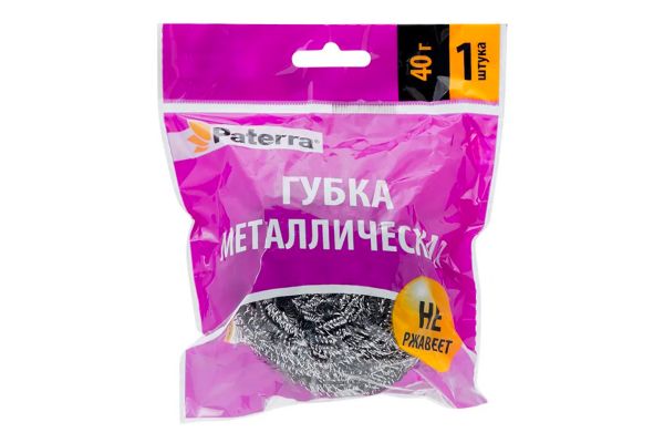 Губка из нержавеющей стали, Спираль, 40 гр, PATERRA, (406-147)