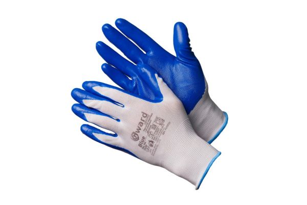 Пеpчатки Gward Blue 9, белый нейлон/синий нитрил
