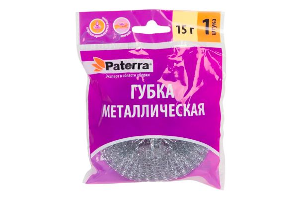 Губка металлическая оцинкованная, Плетенка, 15 гр, PATERRA, (406-078)