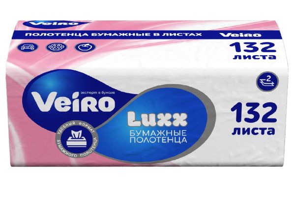 Бумажное полотeнце "Veiro LUXX", двухслойное V-сложения (132 листа)