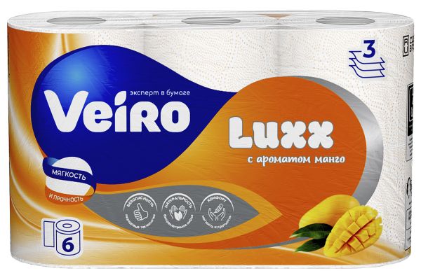 Туалетная бумага "Veiro LUXX" 3cл. (6шт) Манго