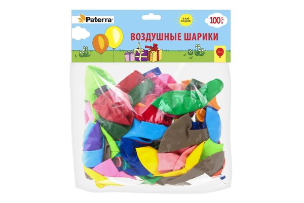 Воздушные шарики ЦВЕТНЫЕ 100шт PATERRA (401-542)