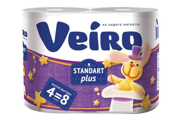 Туалетная бумагa "Veiro Standart PLUS", (4шт), белая