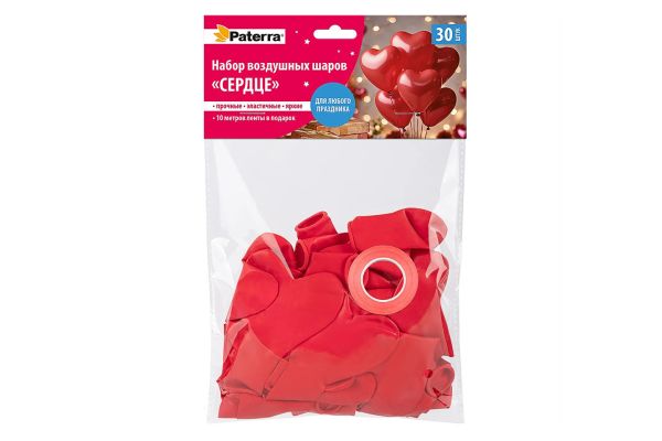Воздушные шарики СЕРДЦЕ 30шт PATERRA (491-095)