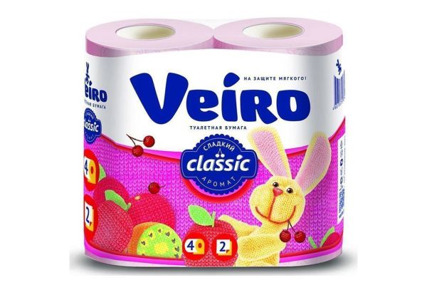 Туалетная бумага "Veiro Classic", (4шт), розовая ароматиз.