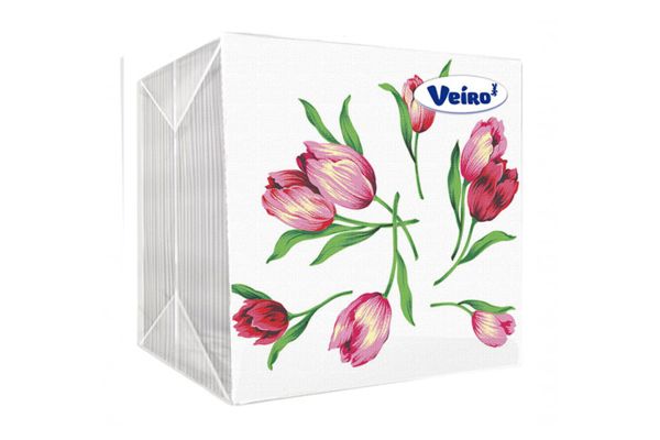 Салфетки бумажные "Veiro", (100шт), РОЗОВЫЙ ЦВЕТОК