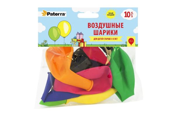 Воздушные шарики ЦВЕТНЫЕ 10шт PATERRA (401-939)