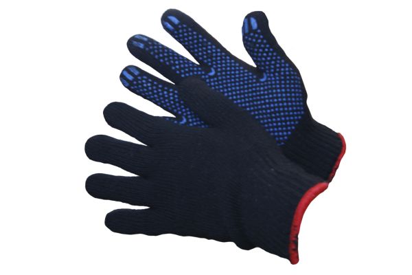 Перчатки х/б Россия 100гр. двойные черные ПВХ "Люкс" (5 пар)