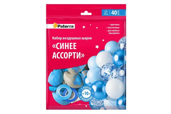 Воздушные шaрики СИНЕЕ АССОРТИ 40шт PATERRA (491-097)