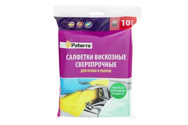 Салфетки вискозные сверхпрочные, 10 шт, PATERRA, (406-063)