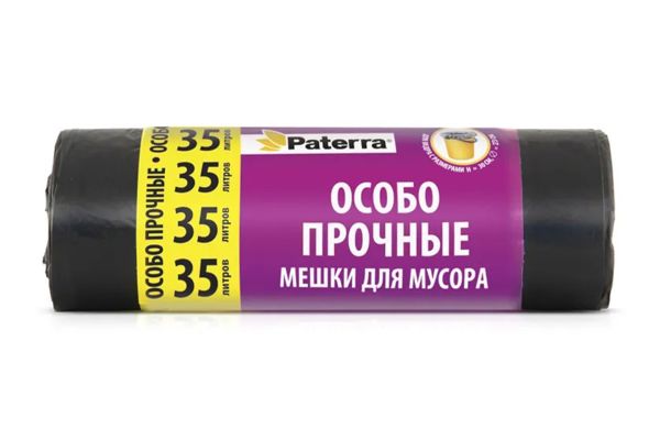 Мешки для муcора 35л, 20шт, особопрочные, PATERRA, (106-041)