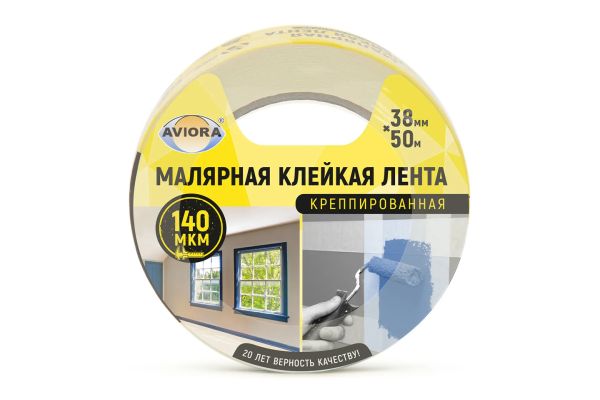 Малярная креппированная клейкая лента, 38мм*50м, AVIORA, (304-009)