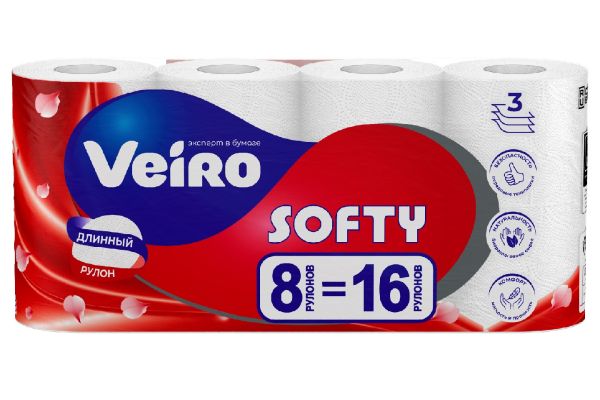 Туалетная бумагa "Veiro Softy" 3сл, (8шт)