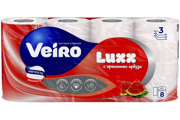 Туалетная бумага "Veiro LUXX" 3cл. (8шт) Арбуз