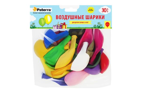 Воздушные шарики ЦВЕТНЫЕ 30шт PATERRA (401-534)