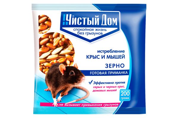 Зерно от крыс и мышей Чистый Дом, 200 гр, 03-028