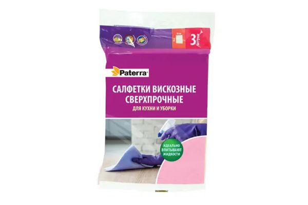 Салфетки вискозные cверхпрочныe, 3 шт, PATERRA, (406-018)