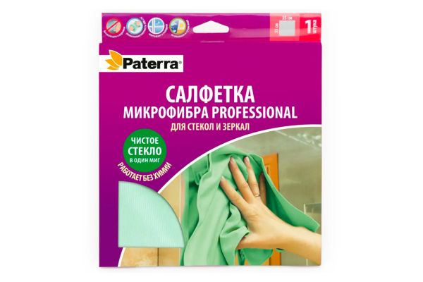 Микрофибра PROFESSIONAL для стекол и зеркал, PATERRA, (406-011)